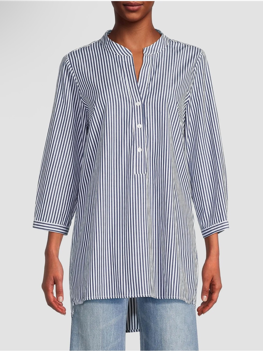 Harshman Navy Blue & White Stripe Derrington Cotton Tunic Shirt Medium